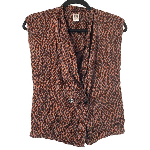 Vintage 100% Silk Leopard Print Top Brown Black Petite Small Anne Klein - Picture 1 of 8